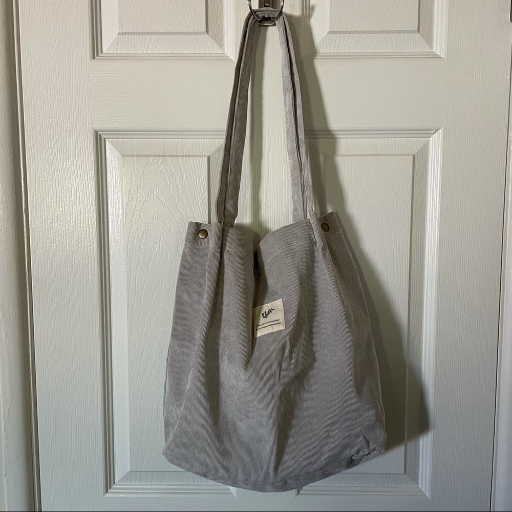 Gray Corduroy Tote Bag